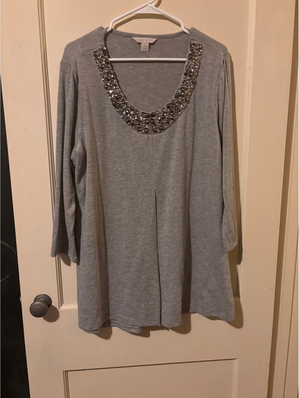 Gray embellished scoop neck top XL